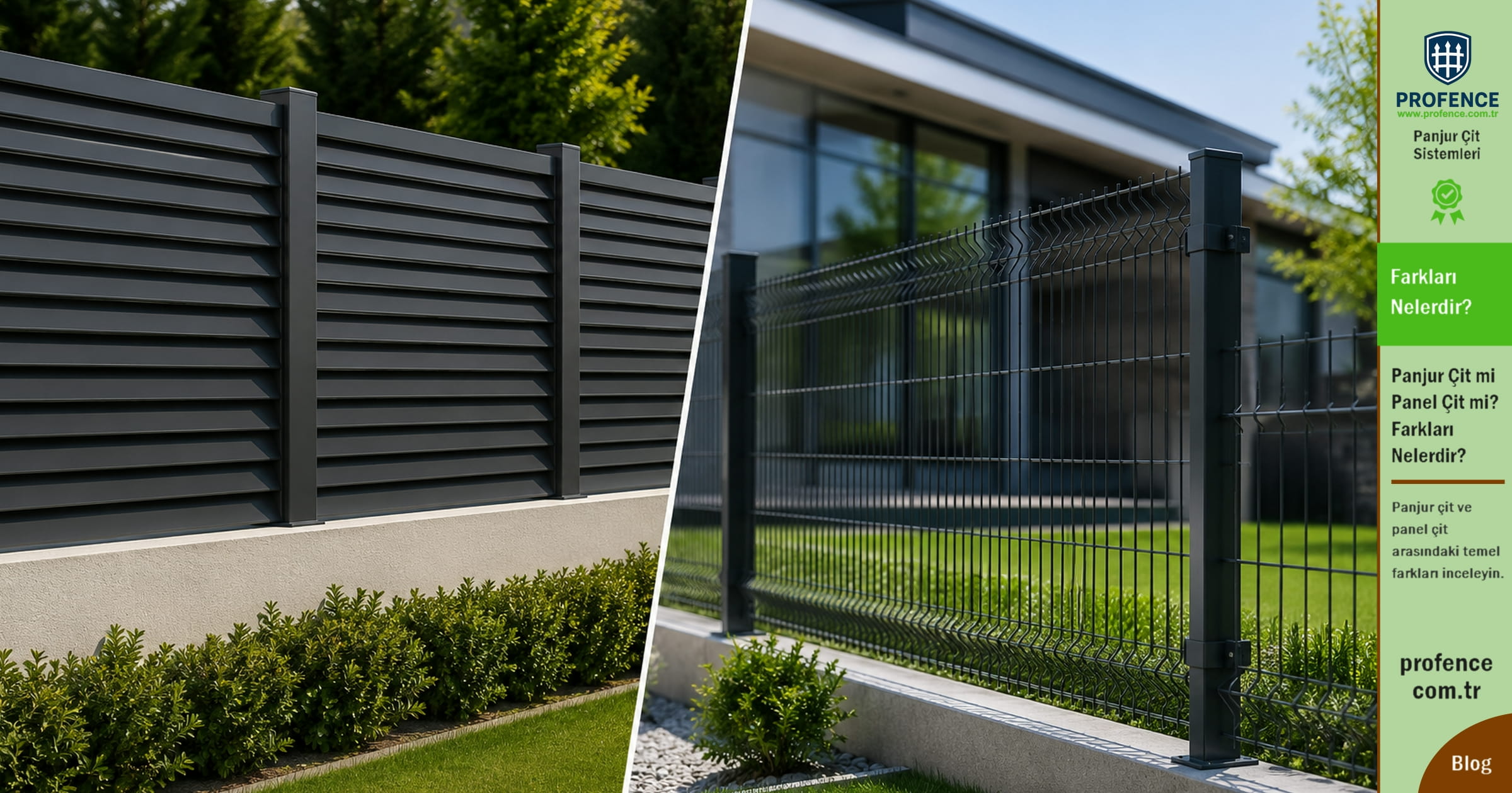 Panjur çit ve panel çit sistemlerinin modern dış mekan görünümü