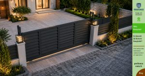 Villa bahçesinde kullanılan yüksek güvenlikli panjur çit sistemi